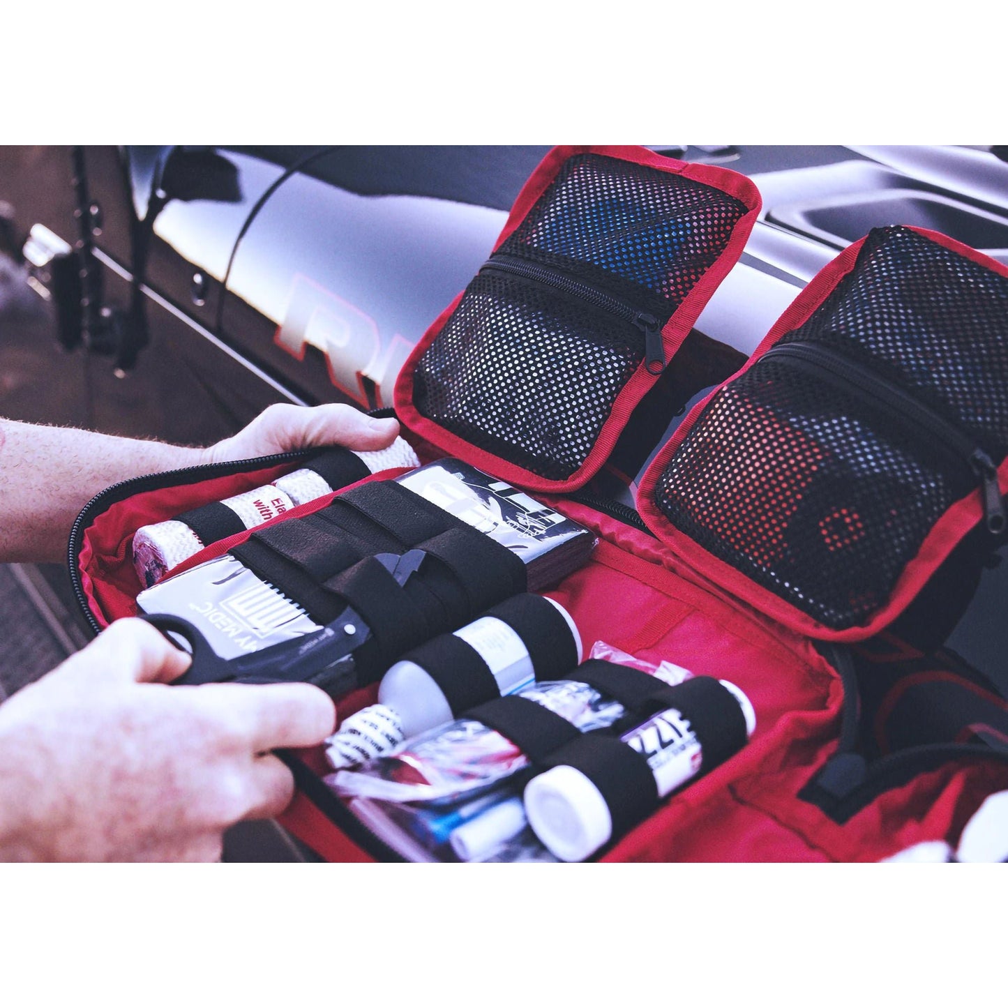 FIRST AID KIT, MYFAK LG PRO 200PC NYLON BAG RED 14X8.75X6"