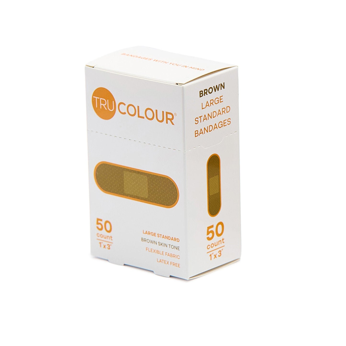 BANDAGE, STD ADH LF BRN SKIN TONE ORG BX 1X3" (50/BX 24BX/CS