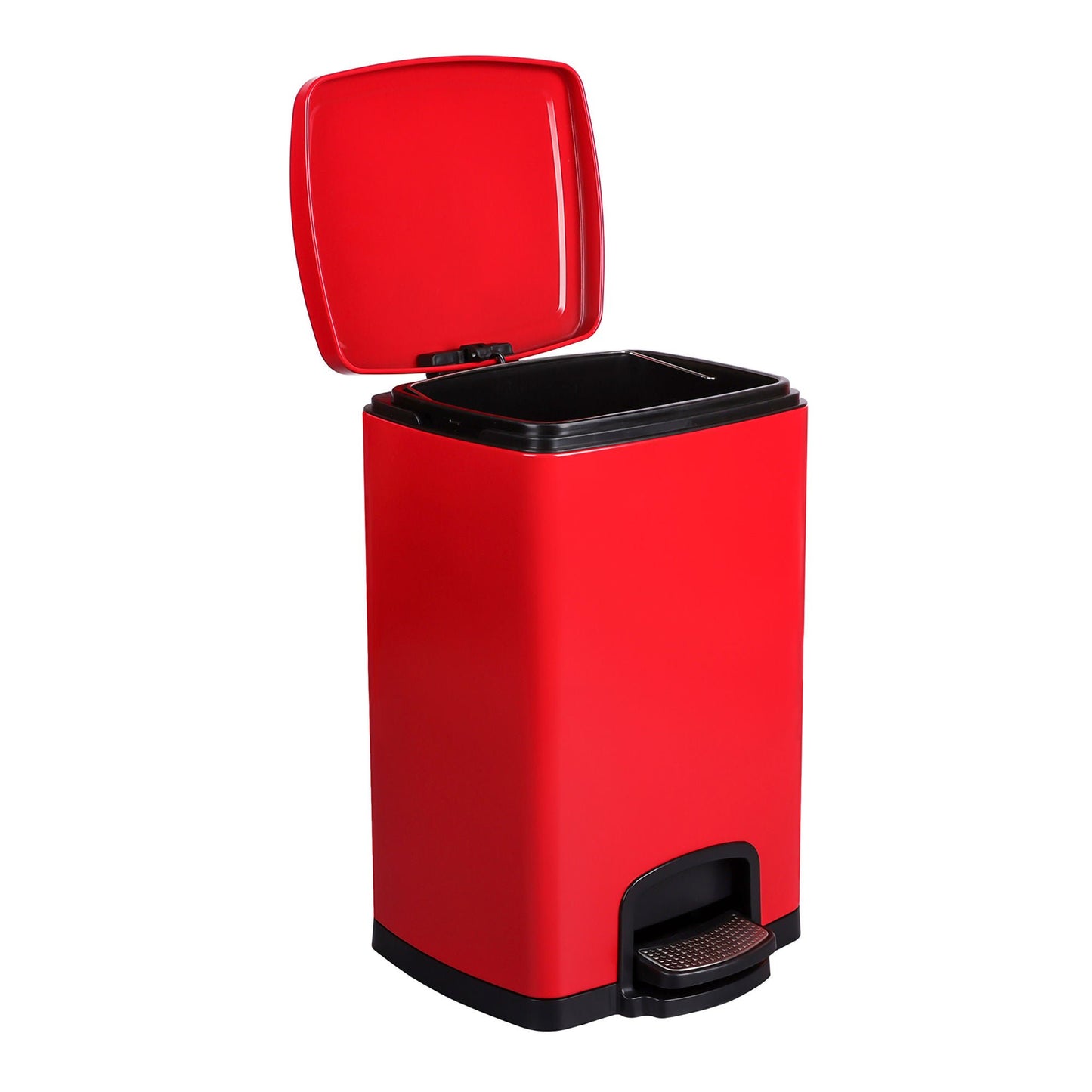 WASTECAN, STEP-ON SQ METAL RED20QT