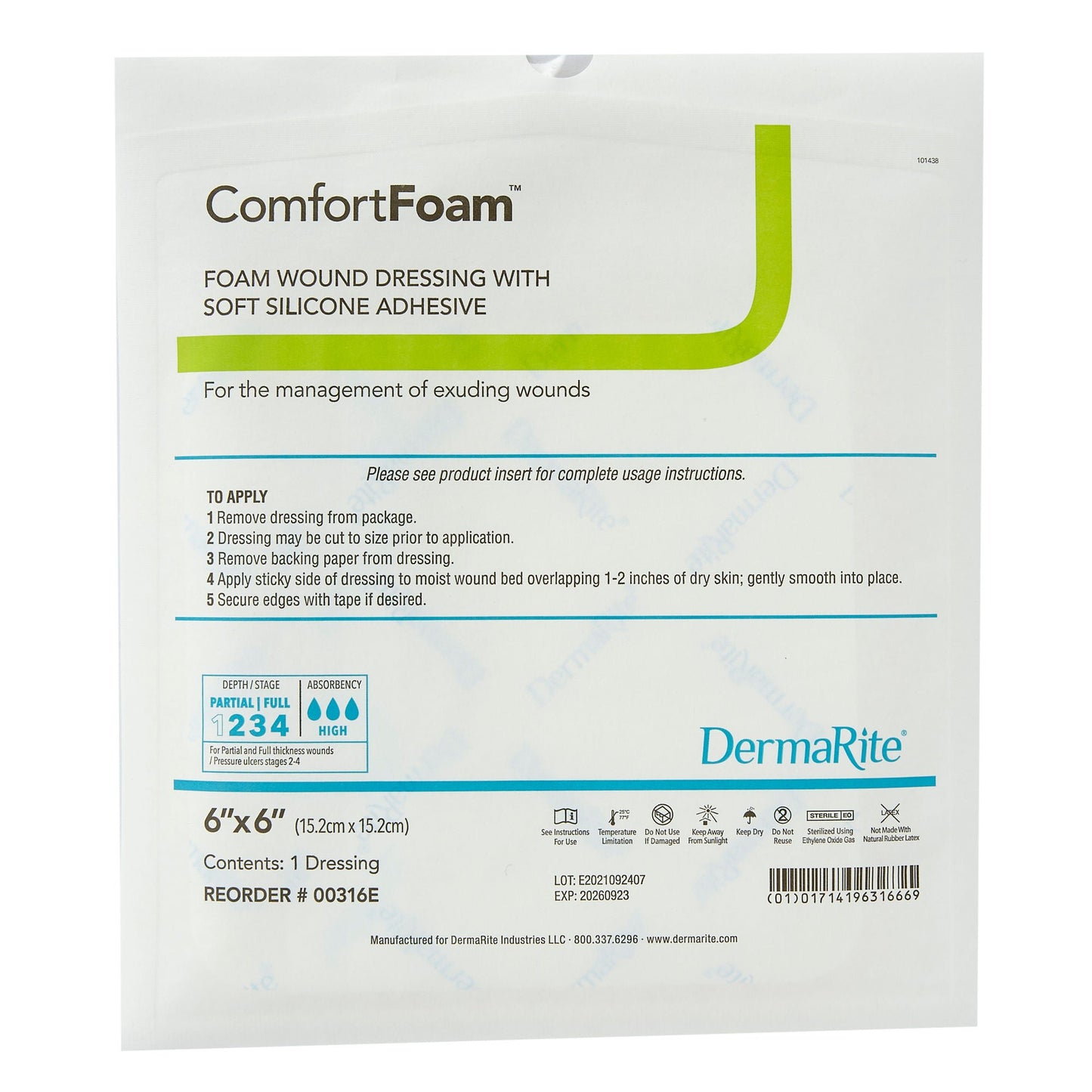 DRESSING, WND ADH W/O BORDER SOFT SIL FM 6X6" (10/BX)