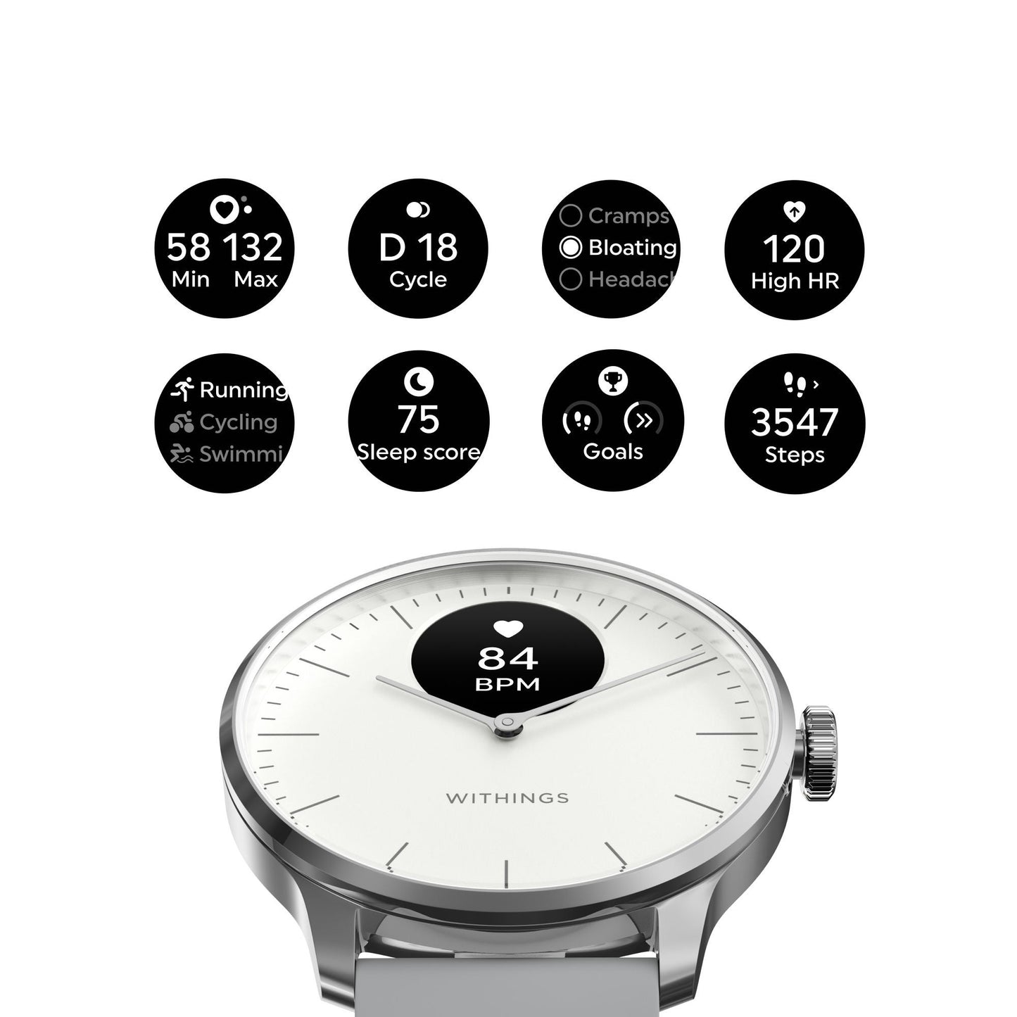 SMARTWATCH, HEALTH HYBRID DAILY SCANWATCH-LIGHT WHT 37MM