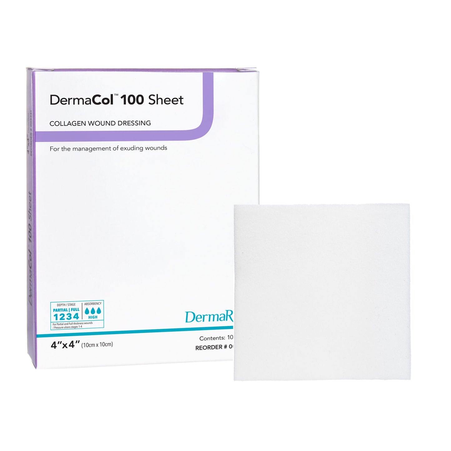 DRESSING, WOUND DERMACOL W/COLLAGEN 4"X4" (10/BX)