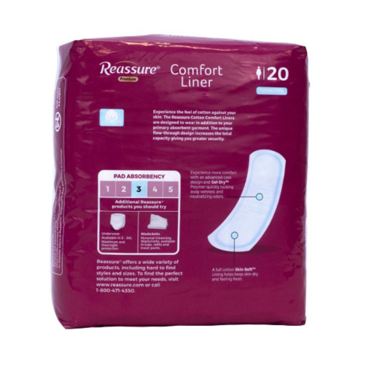 LINER, INCONT REASSURE PREM COTTON COMFORT (20/BG 6BG/CS)