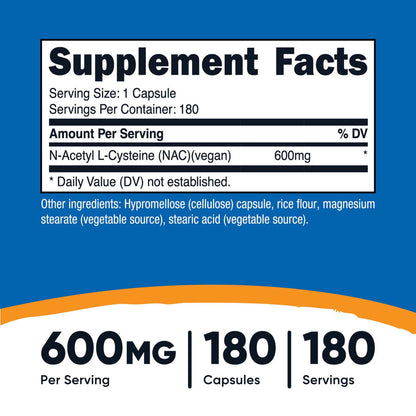 VITAMIN, CAP N-ACETYL L-CYSTEINE NAC 600MG (180/BT 12BT/CS)