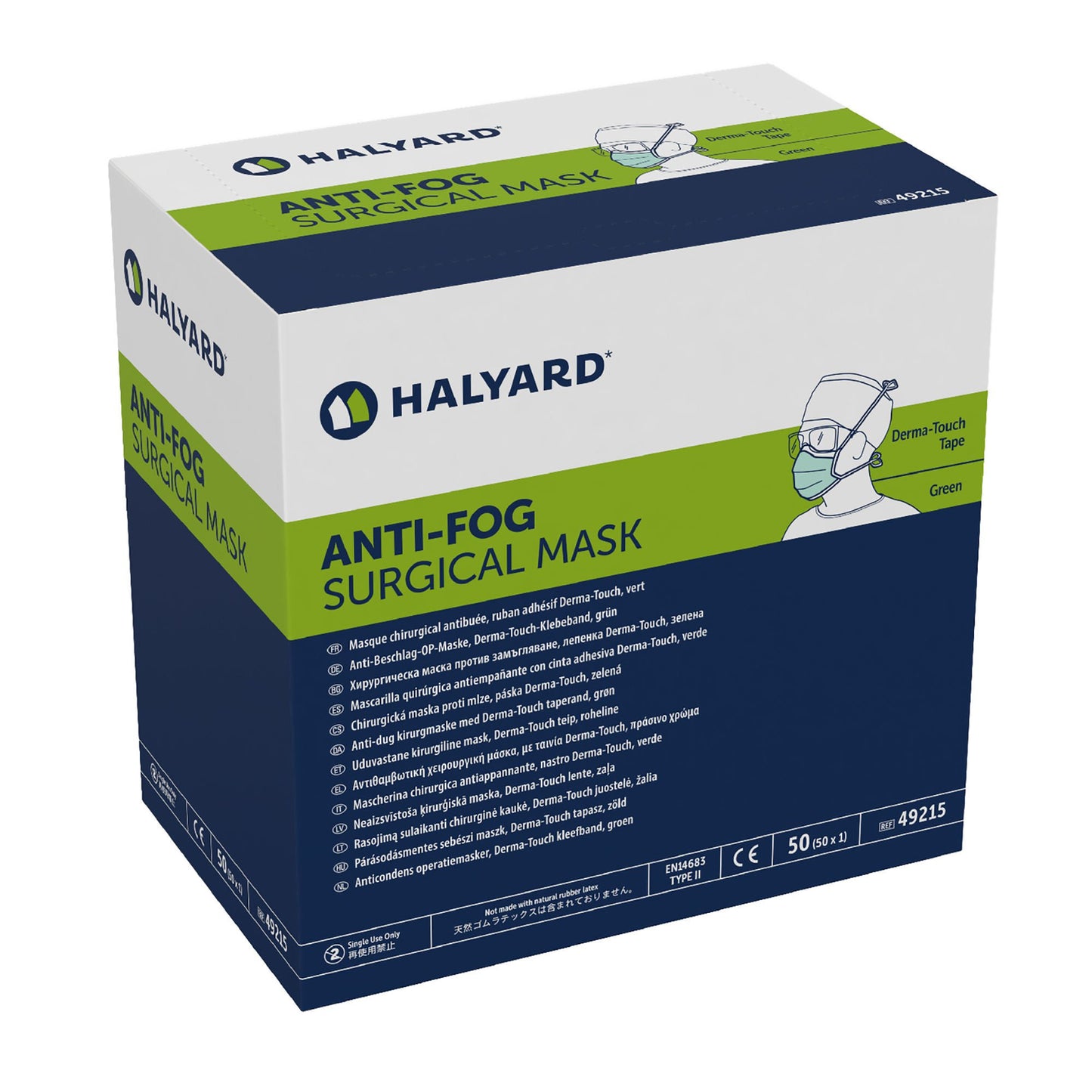 Halyard Surgical Mask, Anti-Fog Adhesive Film, Tie Closure, One Size Fits Most