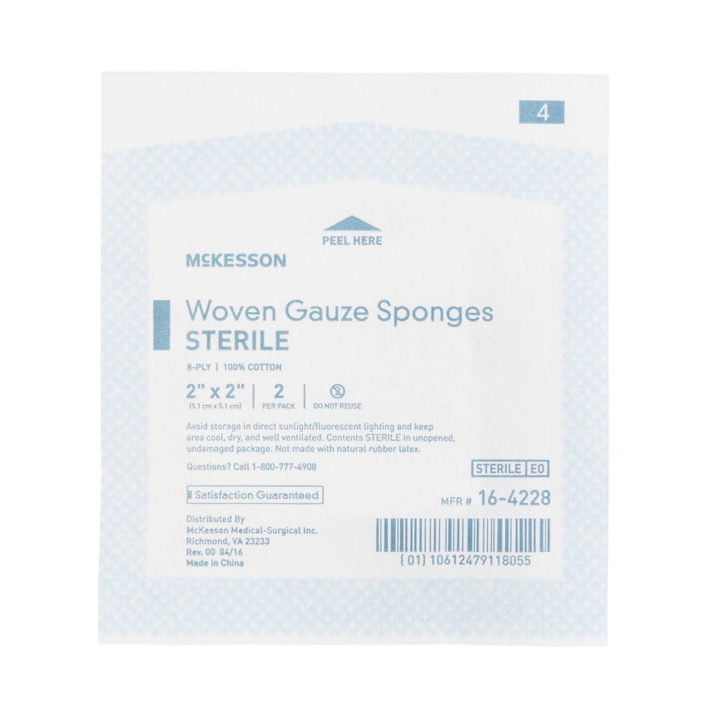 SPONGE, GAUZE 8PLY STR 2"X2" (2/PK 50PK/BX 30BX/CS)