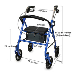 WALKER, ROLLATOR DURA FOLDING STEEL W/7.5" WHLS BLU 350LB
