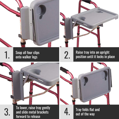 TRAY, WALKER DMI FOLDING W/CUPHOLDERS GRY