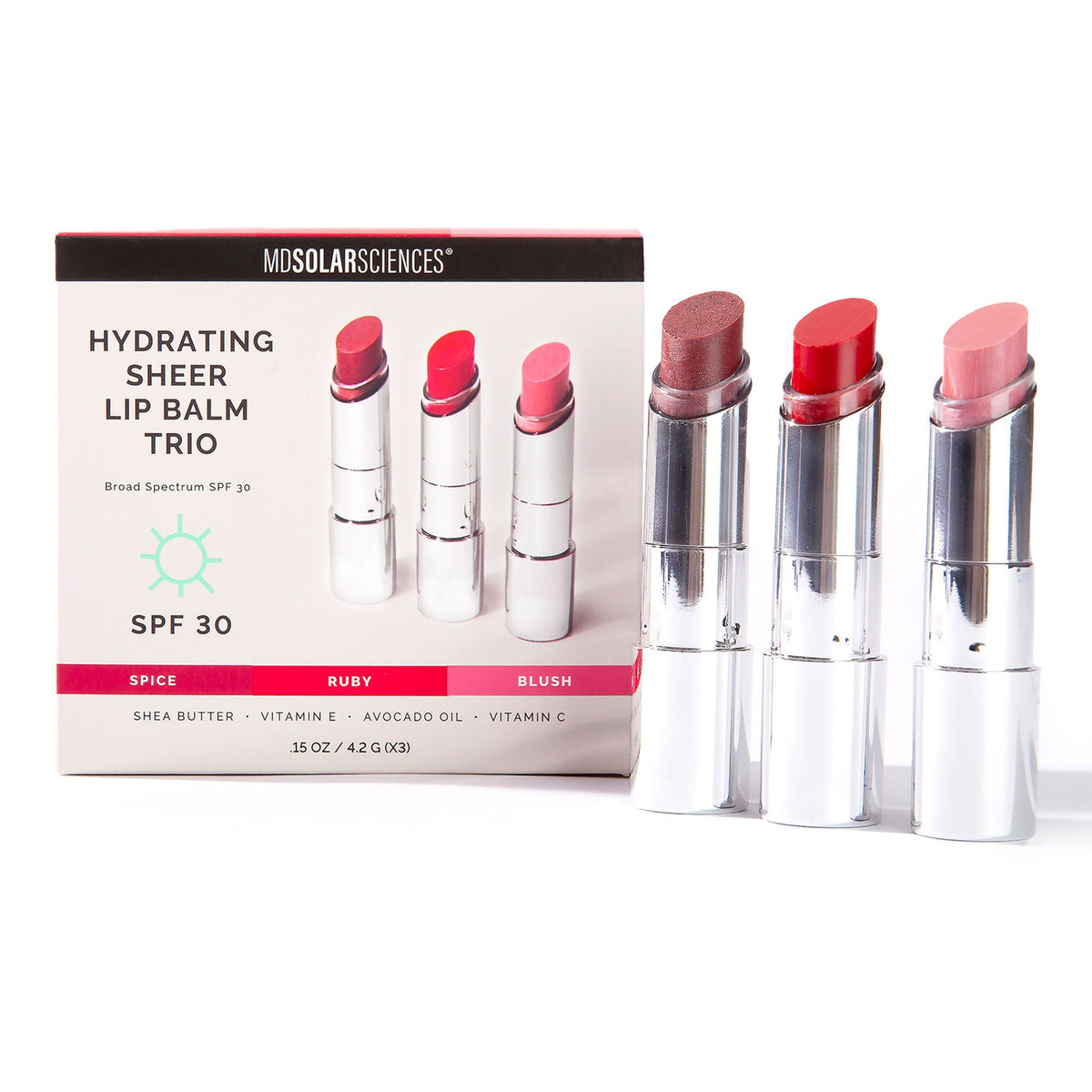 BALM, LIP TRIO VIVIDS-RUBY/SPICE/BLUSH .45OZ (48/CS)