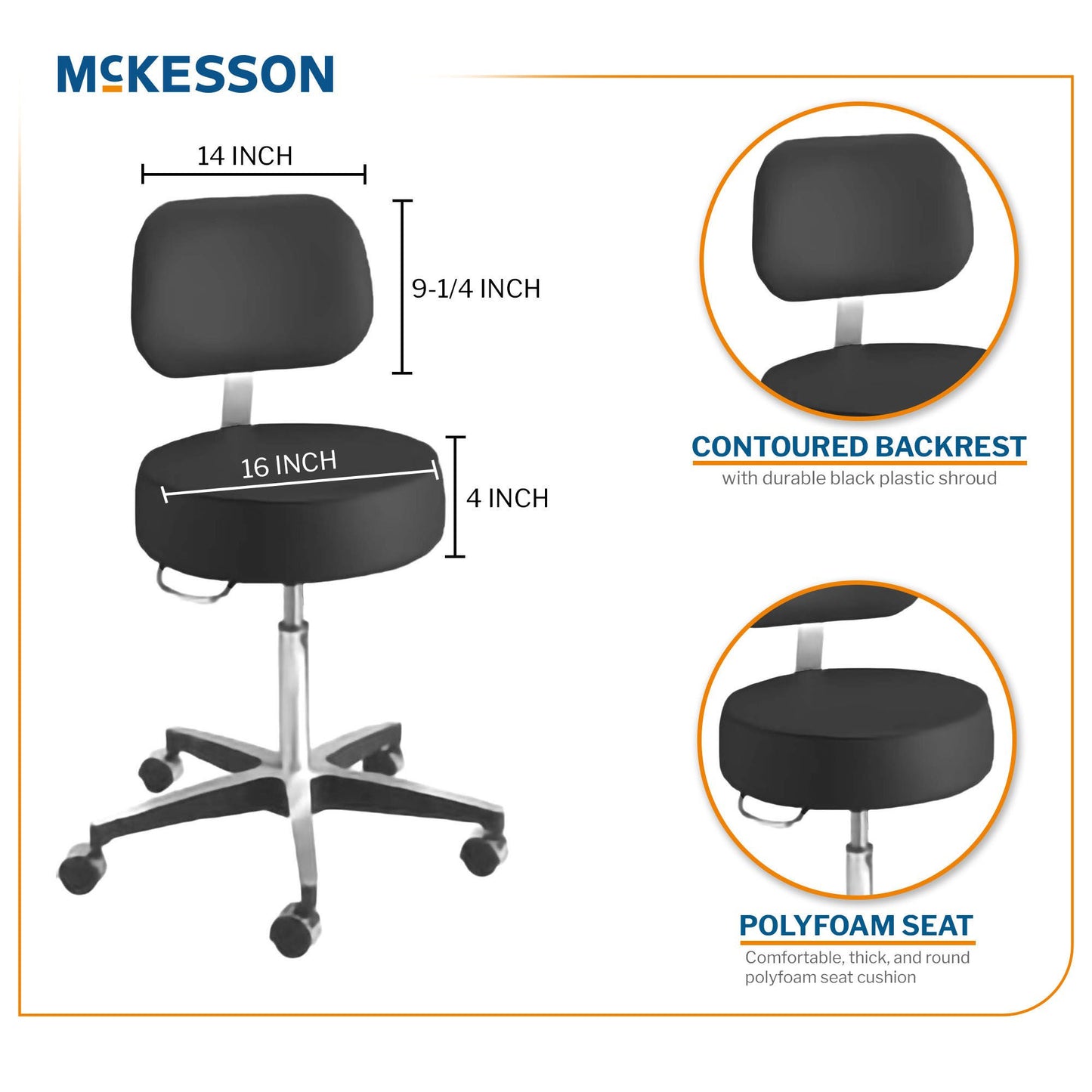 STOOL, EXAM PNEU 5LEG BCK BLK