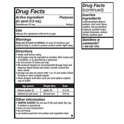 SIMETHICONE, DRP INF 20MG 1OZ (24/CS)