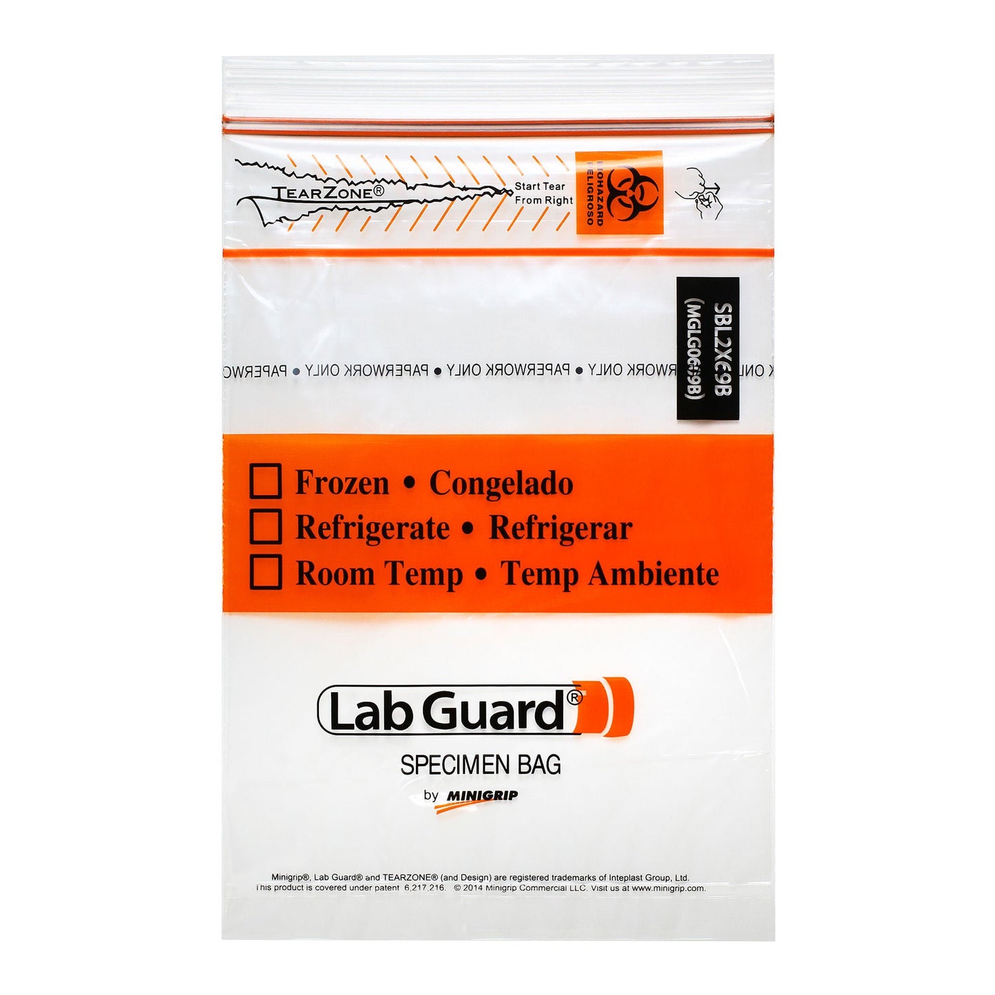 BAG, SPECIMEN LAB GUARD BIOHAZARD 6"X9" (500/BG 2BG/CS)
