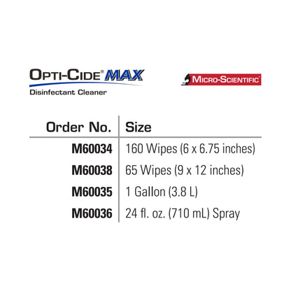 WIPE, DISINFECTANT OPTI-CIDE MAX 6"X6 3/4" (160/CT 12CT/CS)