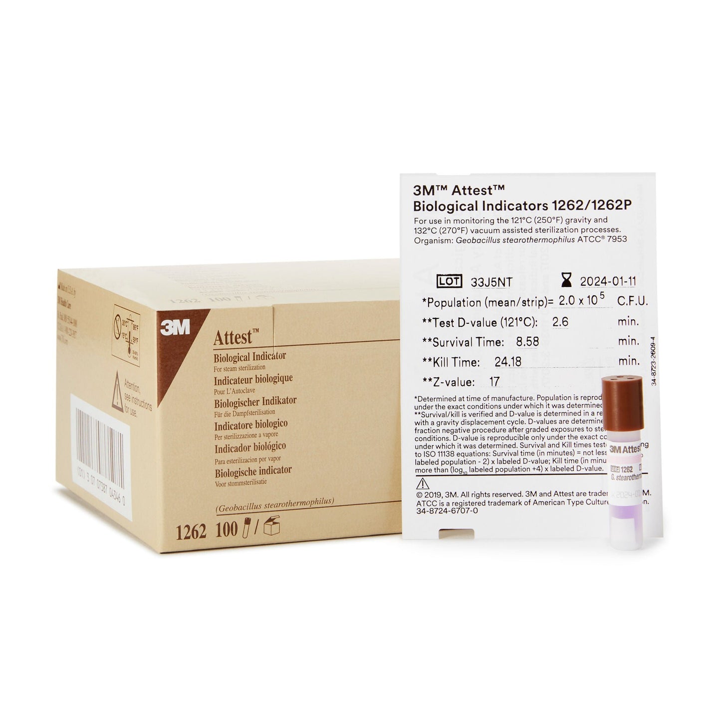 INDICATOR, BIOLOGICAL STEAM ATTEST (100/BX) 3M