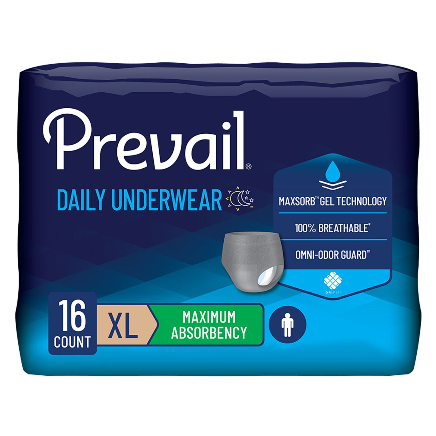 UNDERWEAR, PREVAIL MENS MAX ABSLEEPOVR XLG (16/BG 4BG/CS)