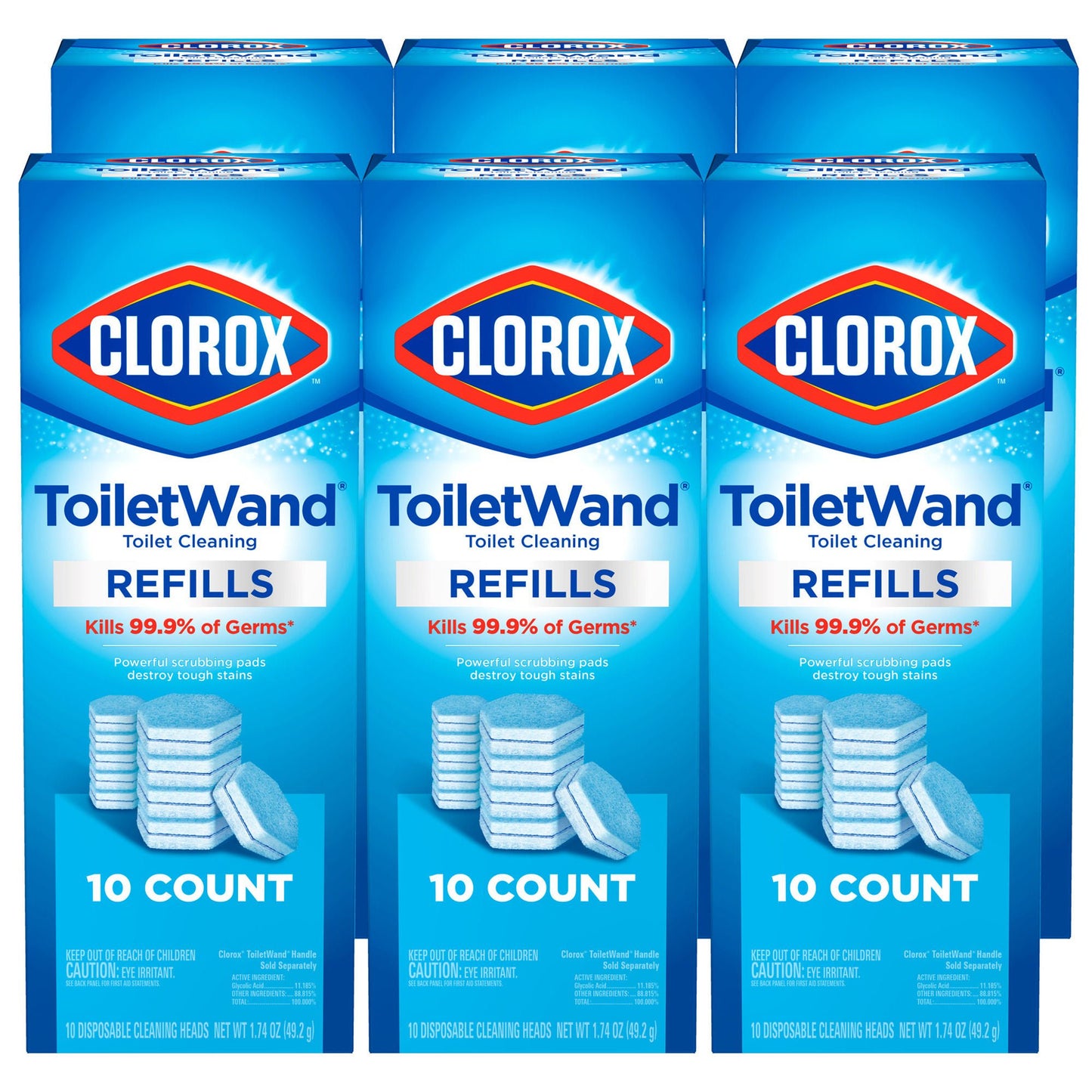 CLEANER, TOILET WAND CLOROX REFILL HEADS (10/PK 6PK/CT)