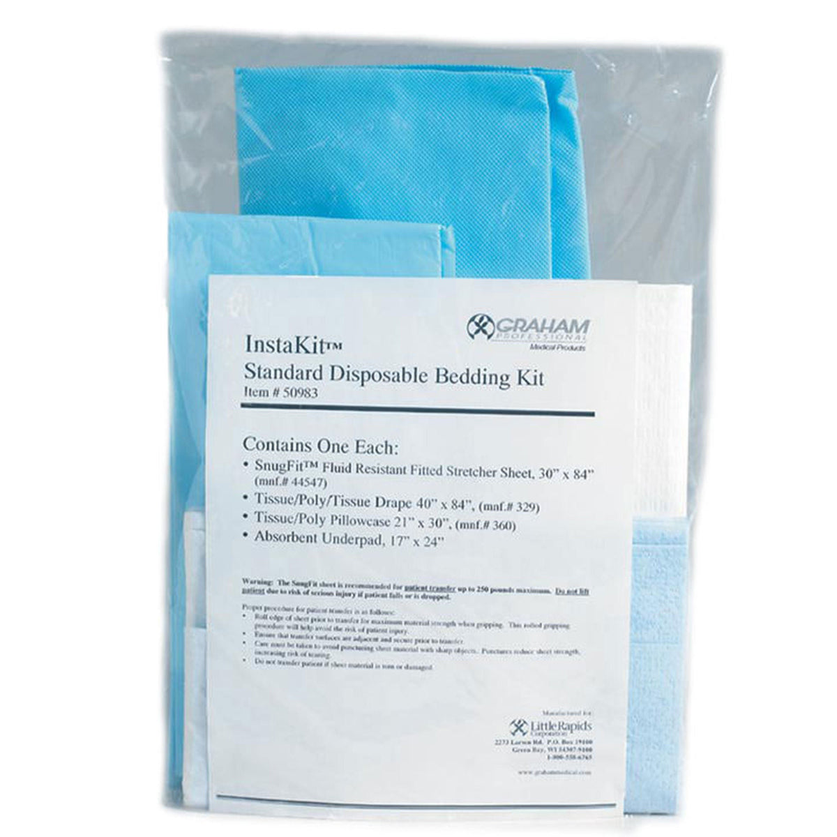BEDDING INSTAKIT, DISP STD W/UNDERPAD (25/CS)