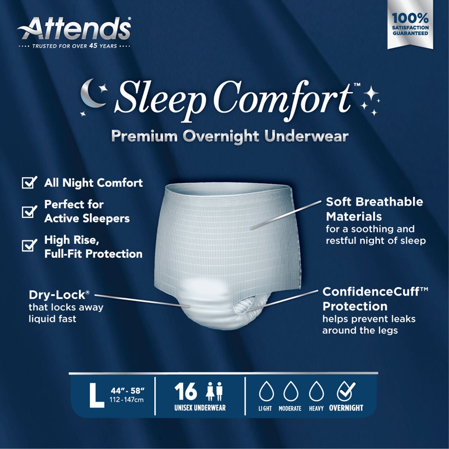 UNDERWEAR, INCONT SLEEP CMFRT PREM OVRNGHT LG (16/BG 4BG/CS)