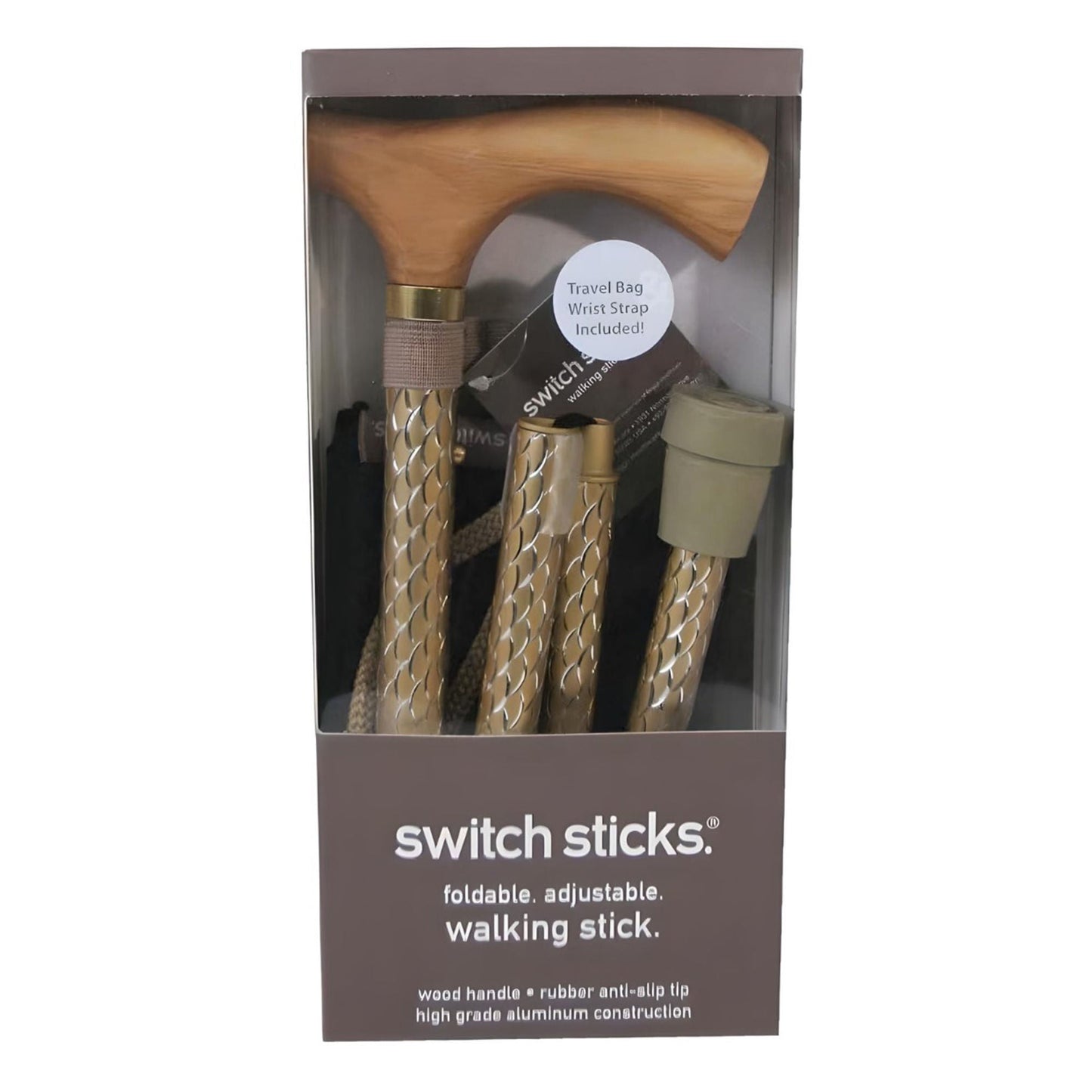 CANE, ALUM FLDNG SWITCH STICKSENGRVD PRL GLD