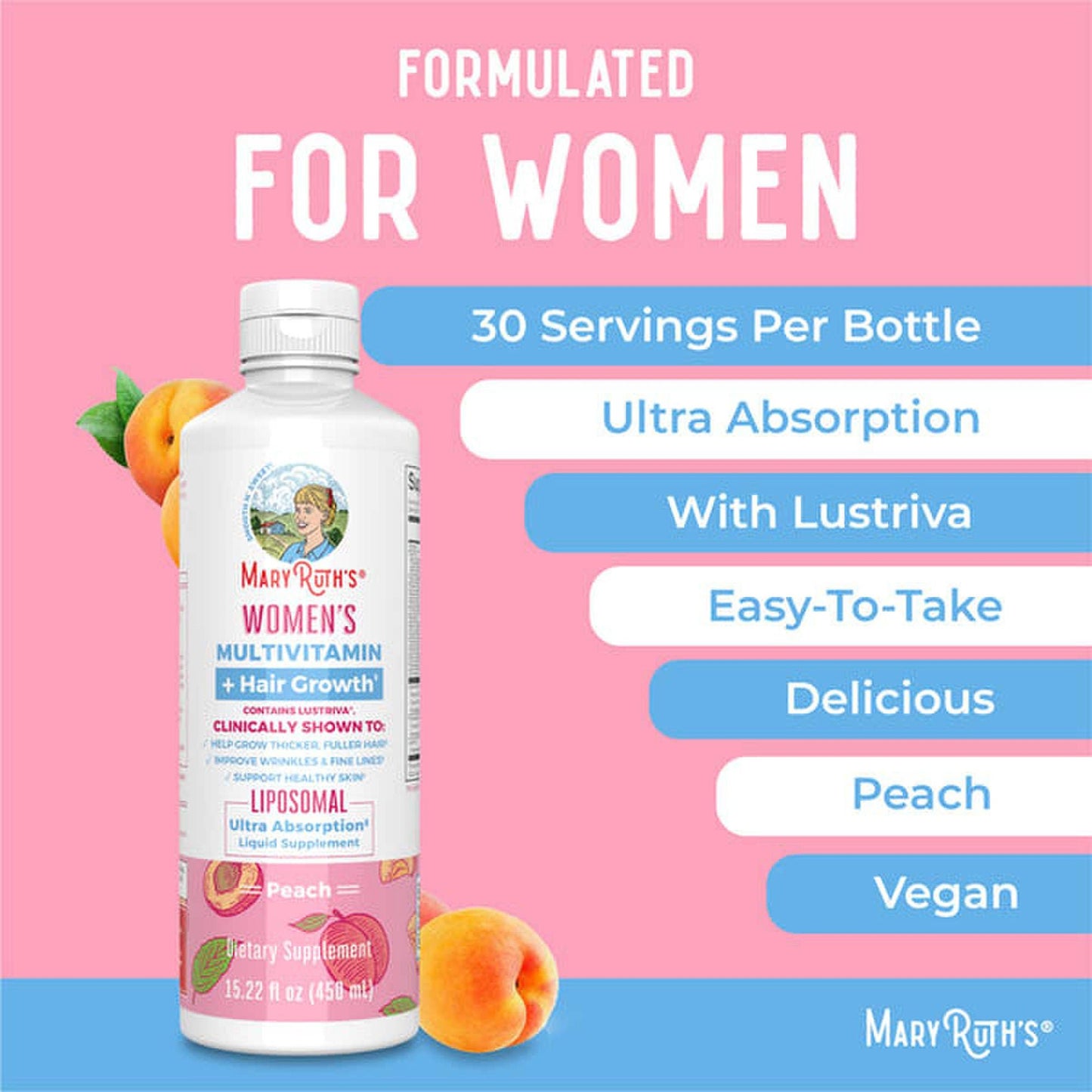 SUPPLEMENT, LIQ WMN MULTIVITMN+HAIR GROW PEACH 15.22OZ (6/C