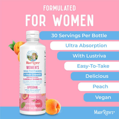SUPPLEMENT, LIQ WMN MULTIVITMN+HAIR GROW PEACH 15.22OZ (6/C