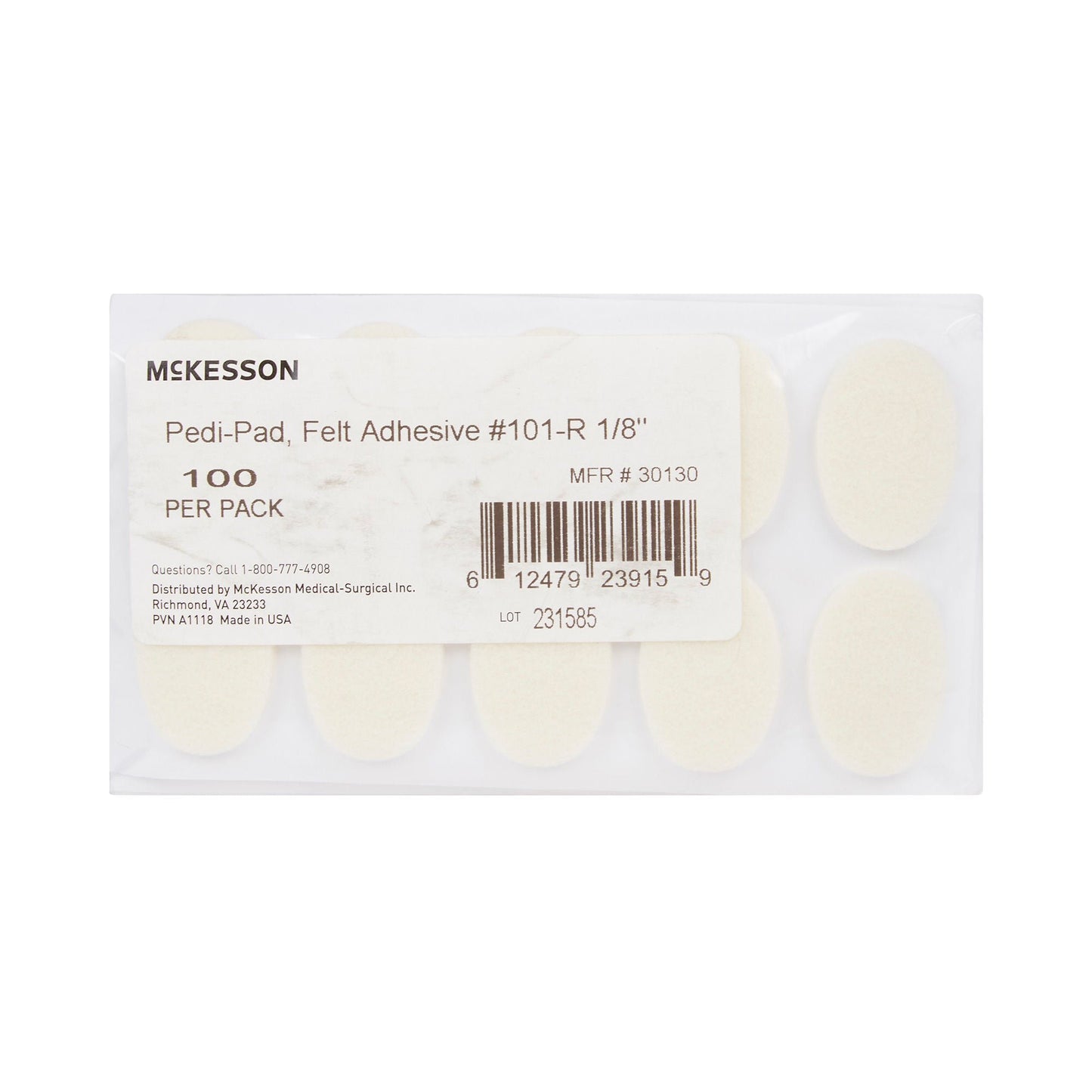 PEDI-PAD, FELT ADH WHT #101-REEGULAR 1/8" (100/PK 20PK/CS)
