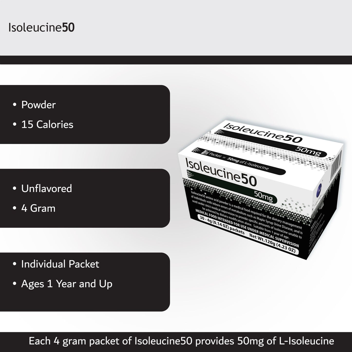 AA ISOLEUCINE, 50MG SUPPLEMENT4GM (30/BX)