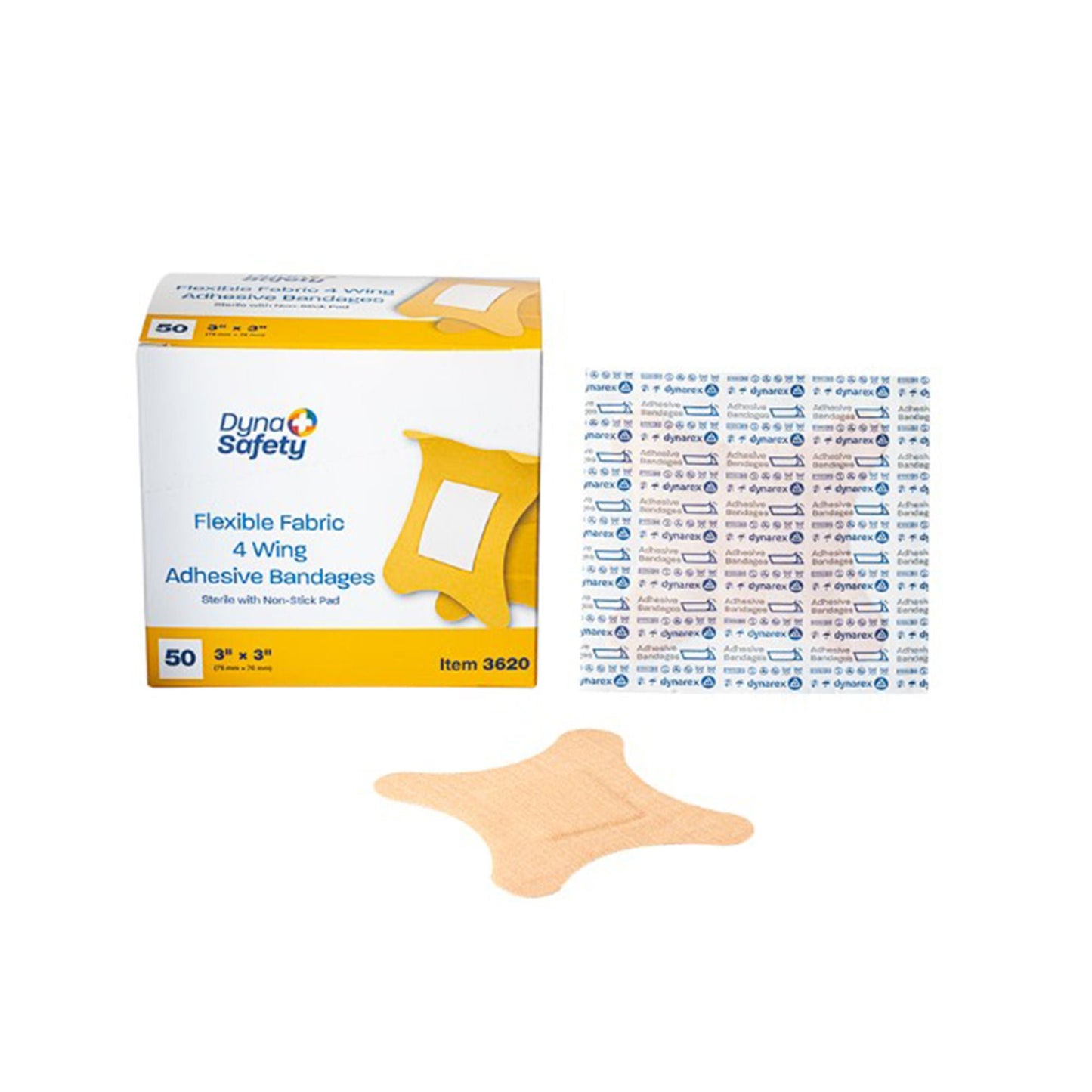 BANDAGE, ADH FABRIC 4WING 3X3 (50/BX 24BX/CS)