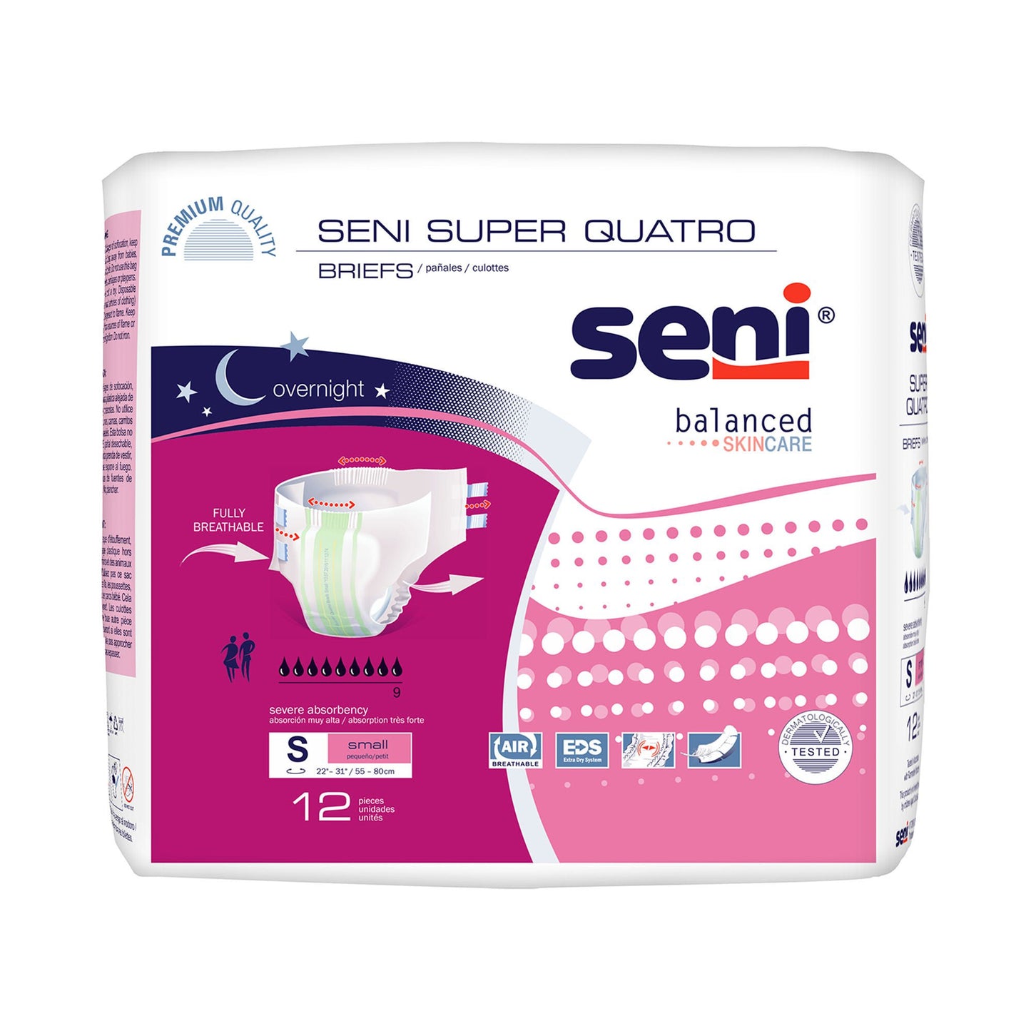 BRIEF, INCONT SENI SUPER QUATRO SM 22"-31" (12/PK 4PK/CS)