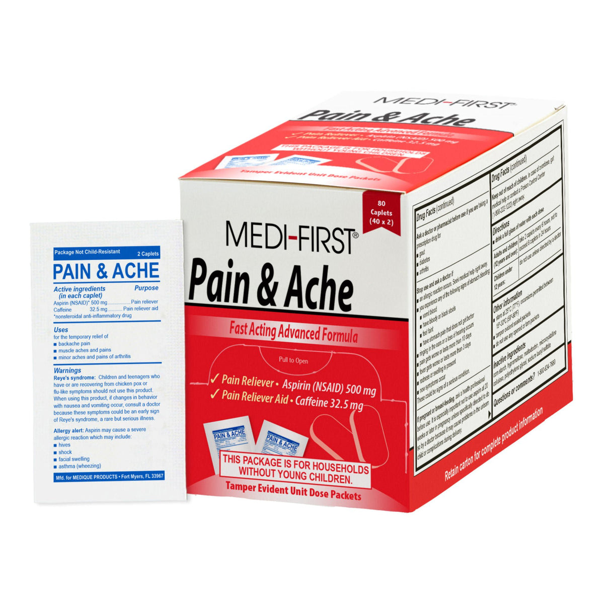 PAIN-ACHE, TAB MEDI-FIRST 500MG-32.5MG (80/BX)