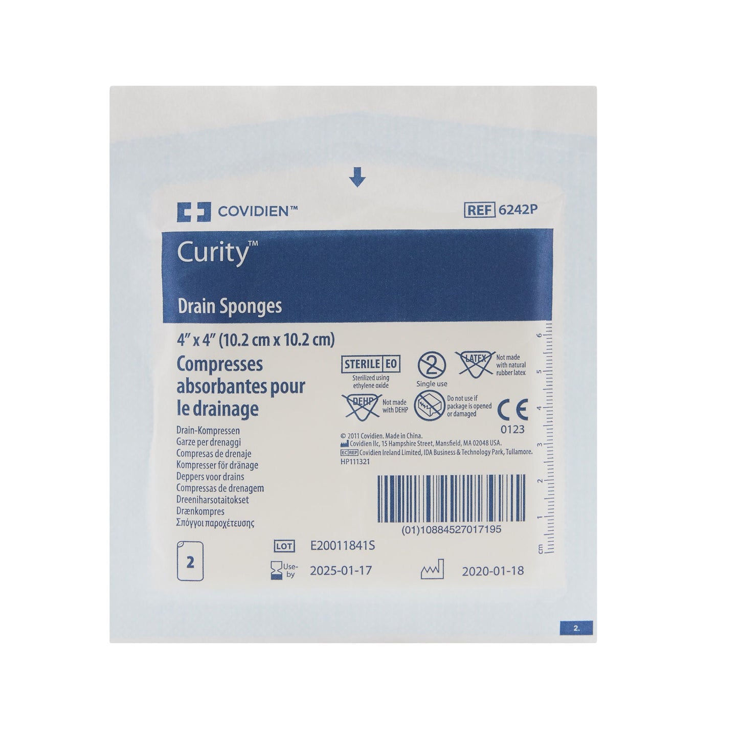 SPONGE, DRN 4"X4" 6PLY 2'S (2/PK 25PK/CT 12CT/CS) KENDAL