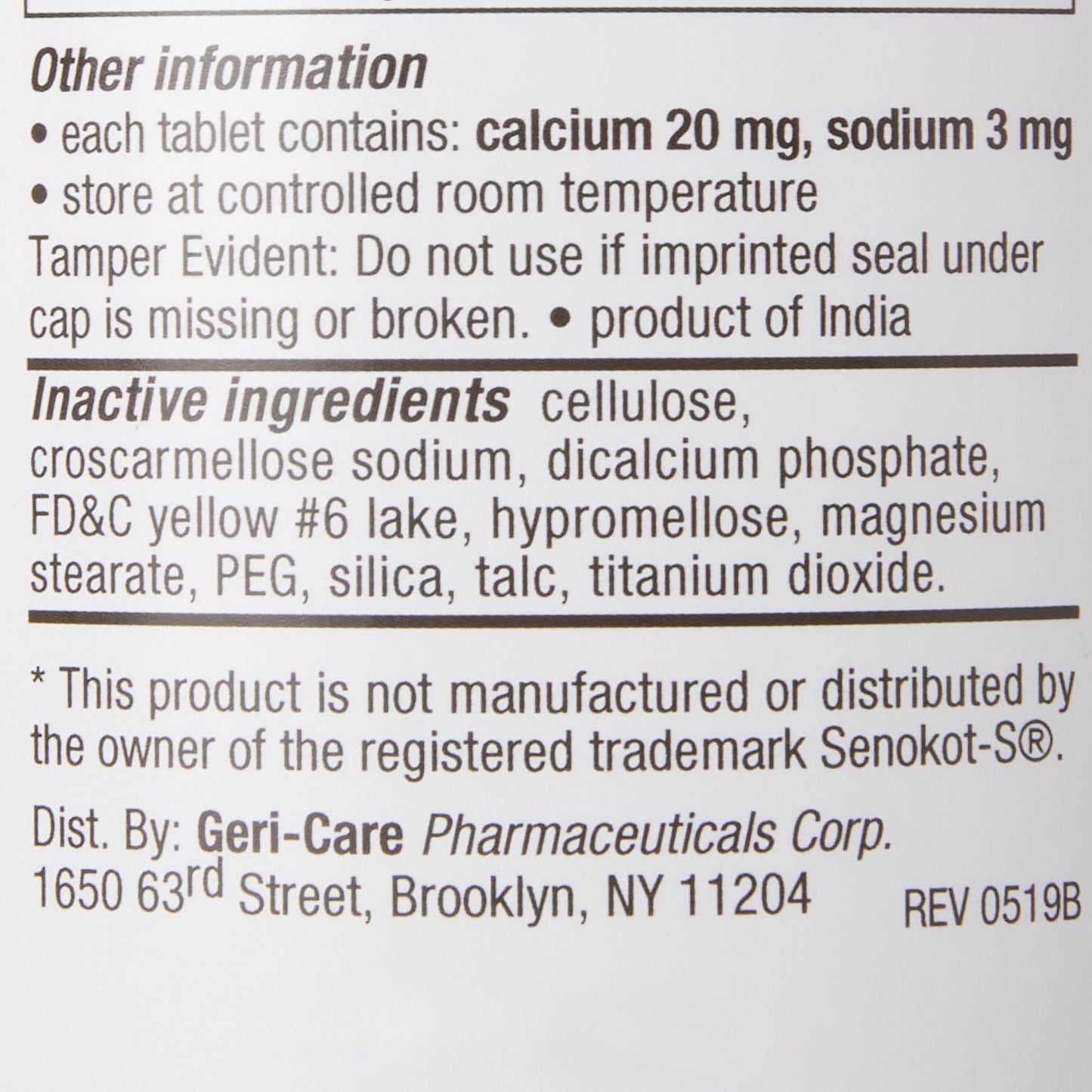 SENNA, TAB 8.6MG PLUS 50MG DSS(1000/BT 12BT/CS)