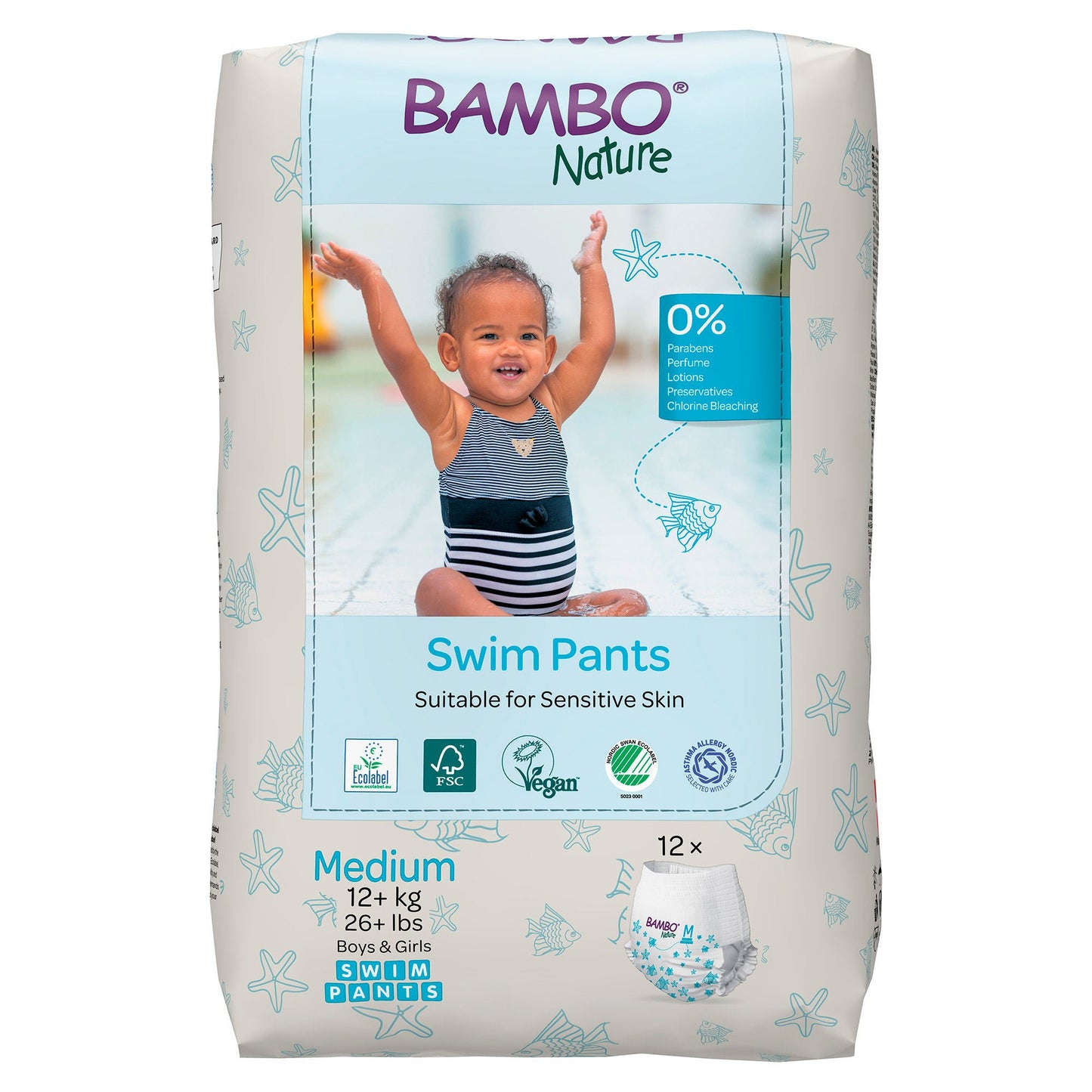 PANT, SWIM BAMBO NATURE DISP PED MED 26+LB (12/PK 10PK/CS)