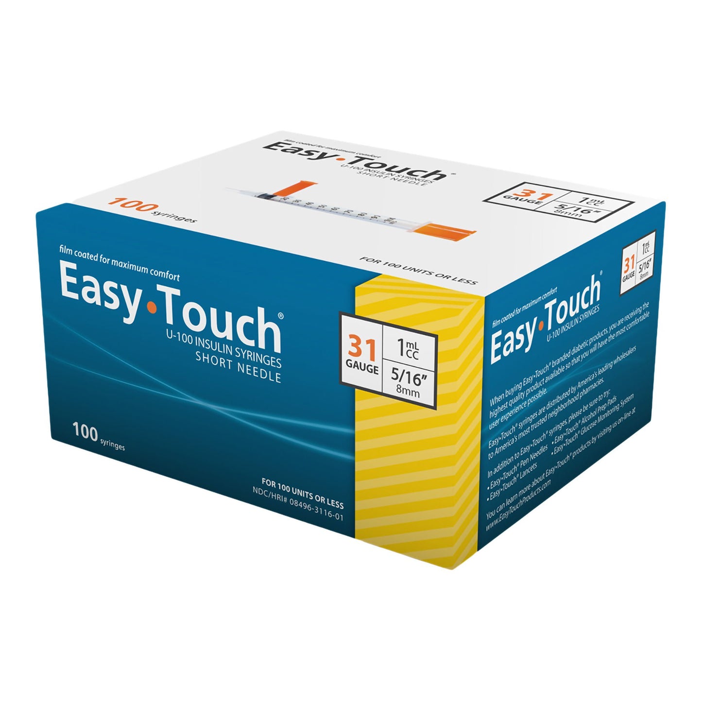 SYRINGE/NDL, EASY TOUCH 1CC 31GX5/16" (100/BX 5BX/CS)