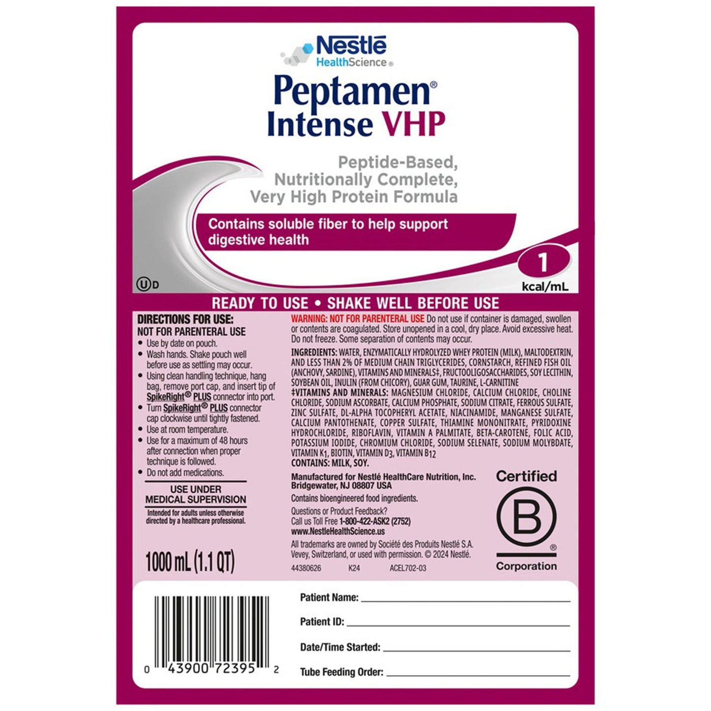 PEPTAMEN, VHP INTNSE SPIKERT +1000ML (6/CS)