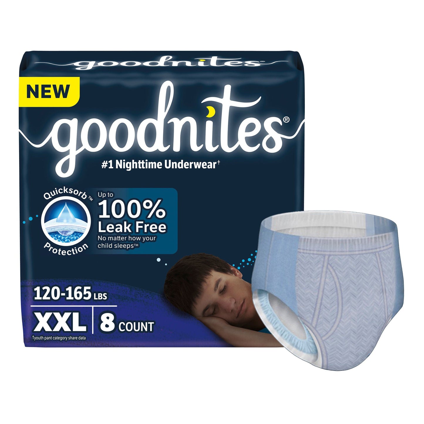 UNDERWEAR, GOODNITES JUMBO PK YTH BOY SZ7 2XLG (8/PK 4PK/CS)
