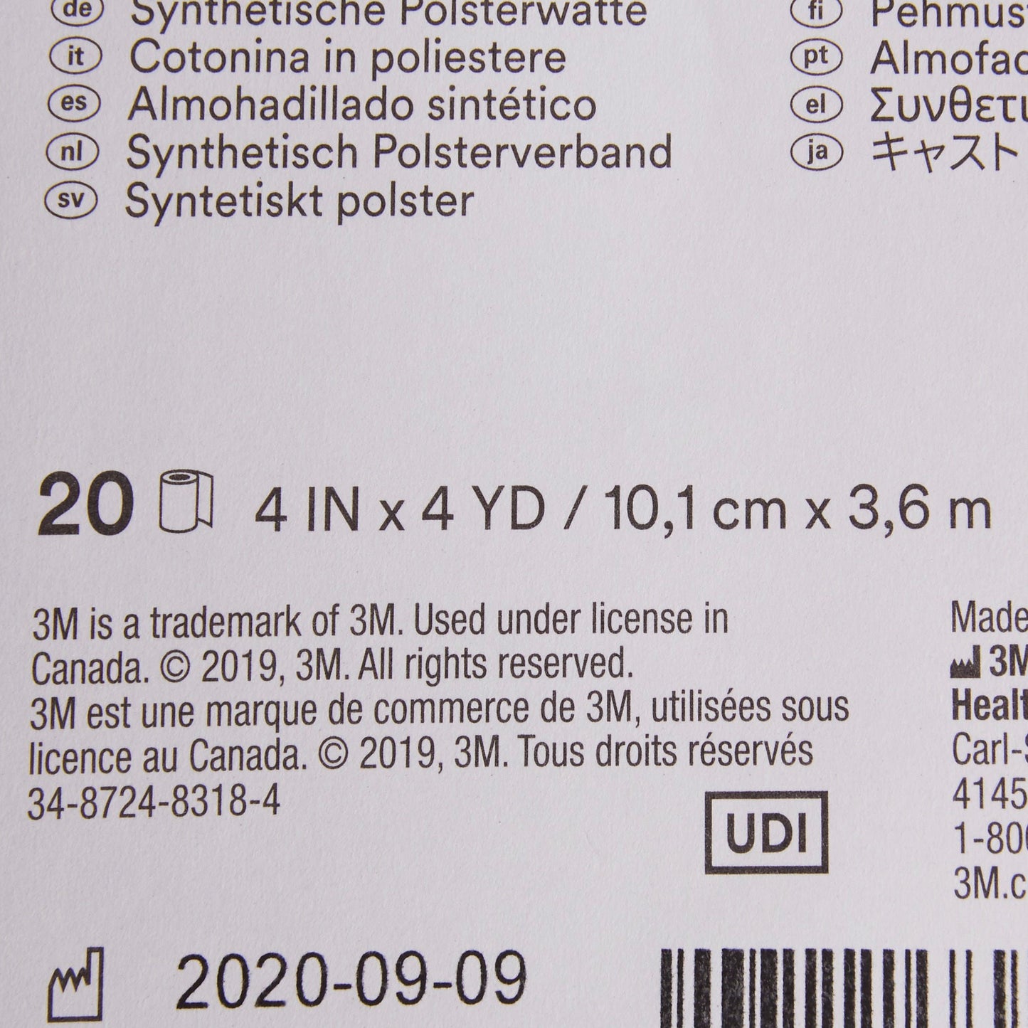 PADDING, CAST SYN 4"X4YDS (20RL/BG) 3MORTH