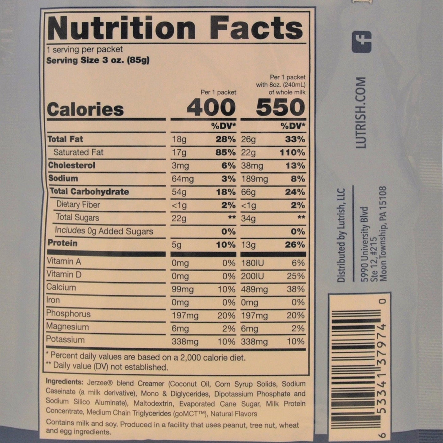 SHAKE, HIGH CALORIE MIX LUTRISH VANILLA 3OZ (24/CS)
