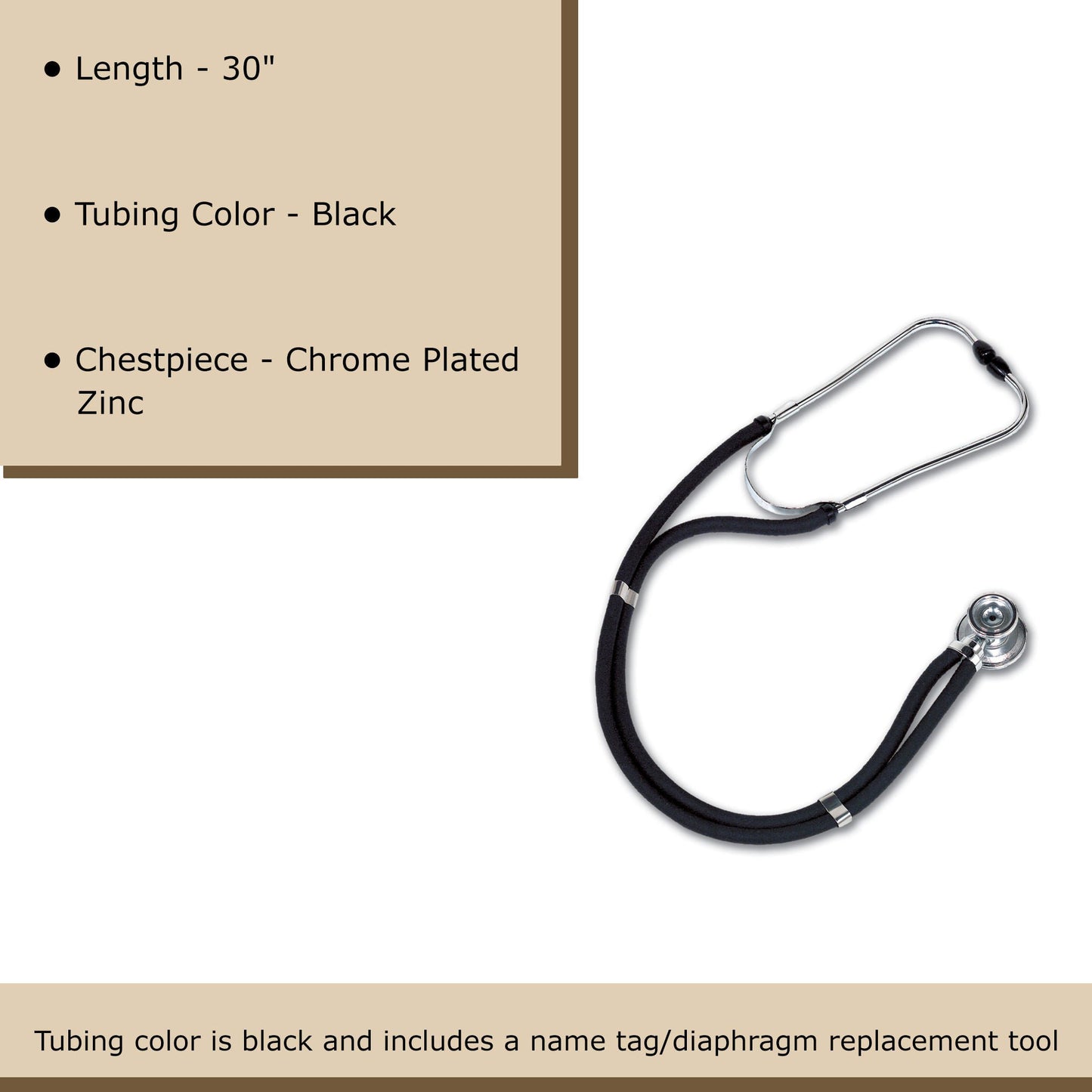 STETHESCOPE, SPRAG/RAP CHROME 30" W/BLK TU