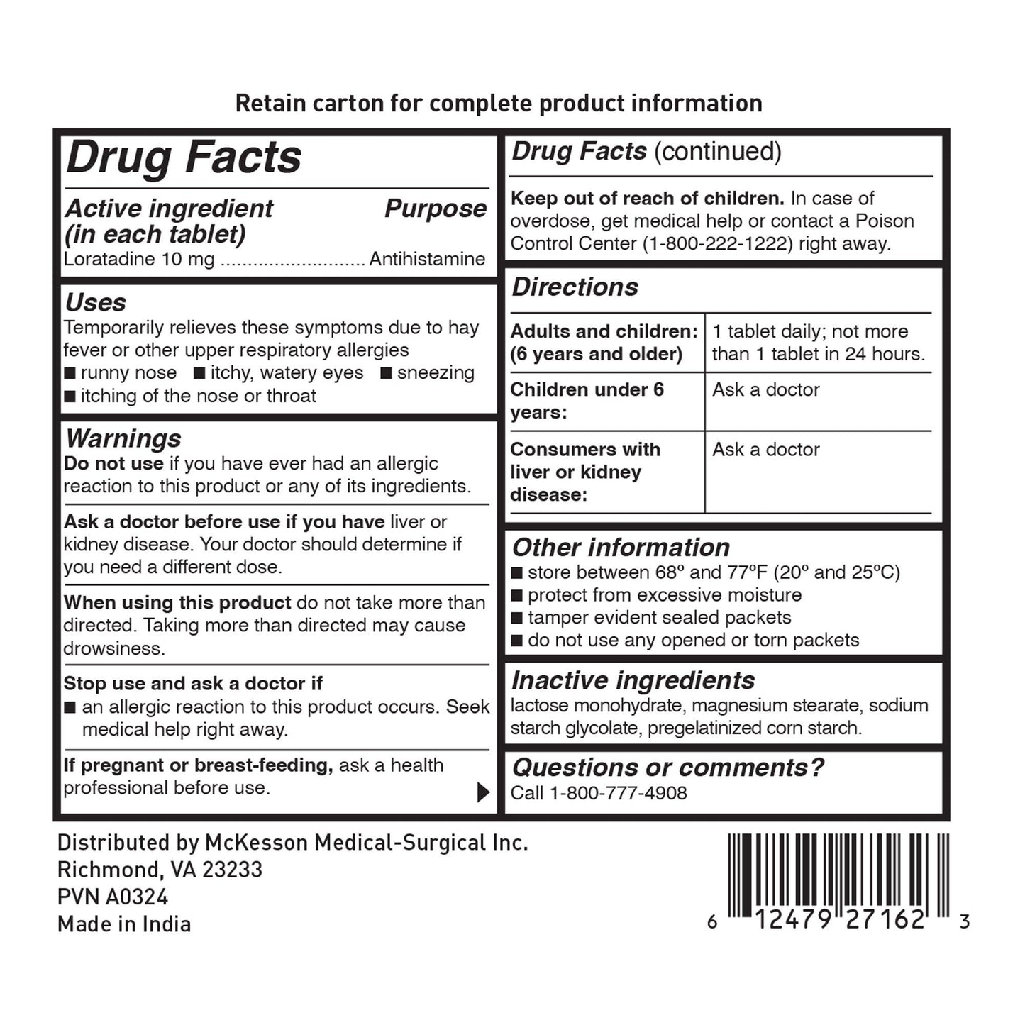 LORATADINE, TAB 10MG (50/BX 24BX/CS)