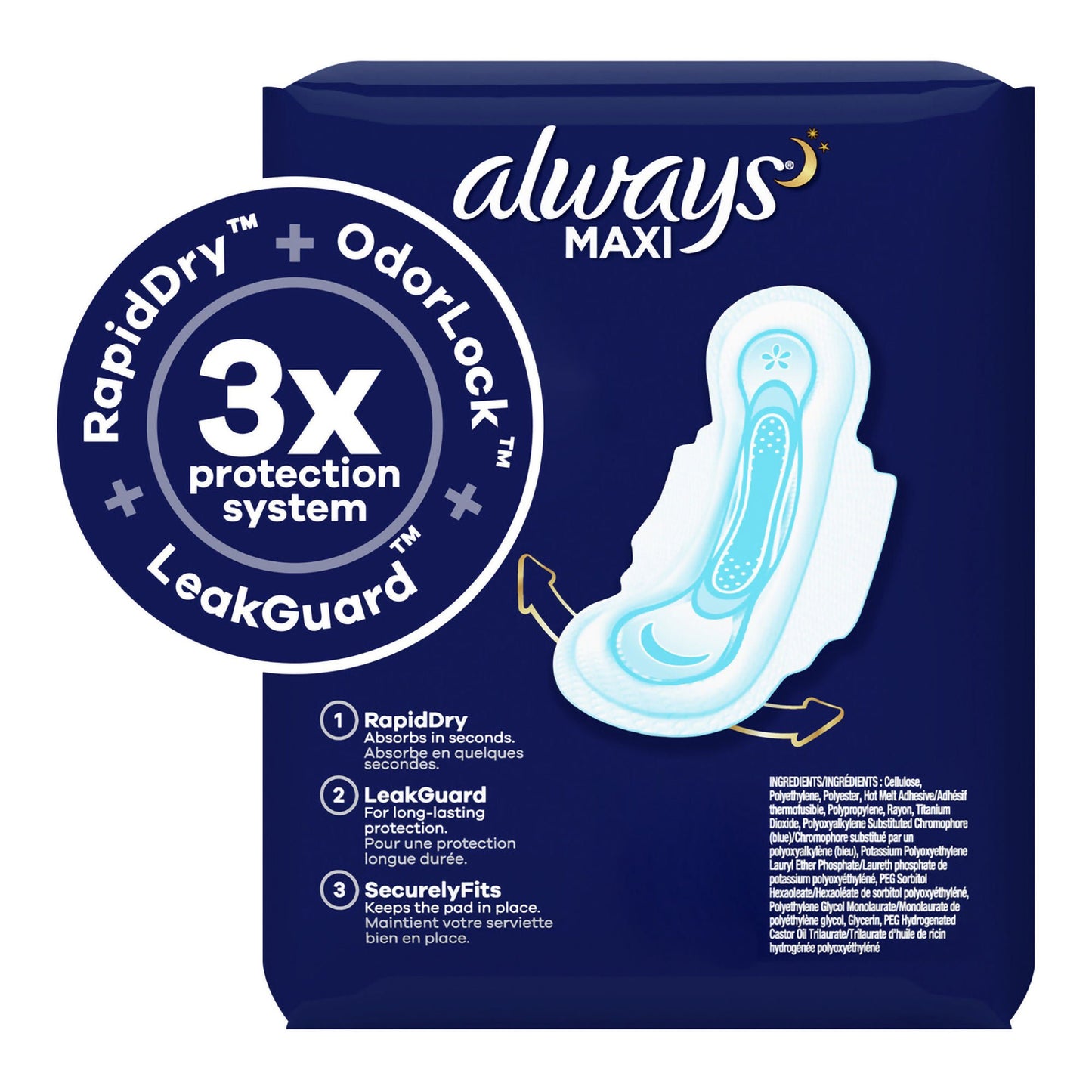 PAD, ALWAYS MAXI XHVY OVERNIGHT+WINGS (20/PK)