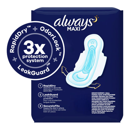 PAD, ALWAYS MAXI XHVY OVERNIGHT+WINGS (20/PK)