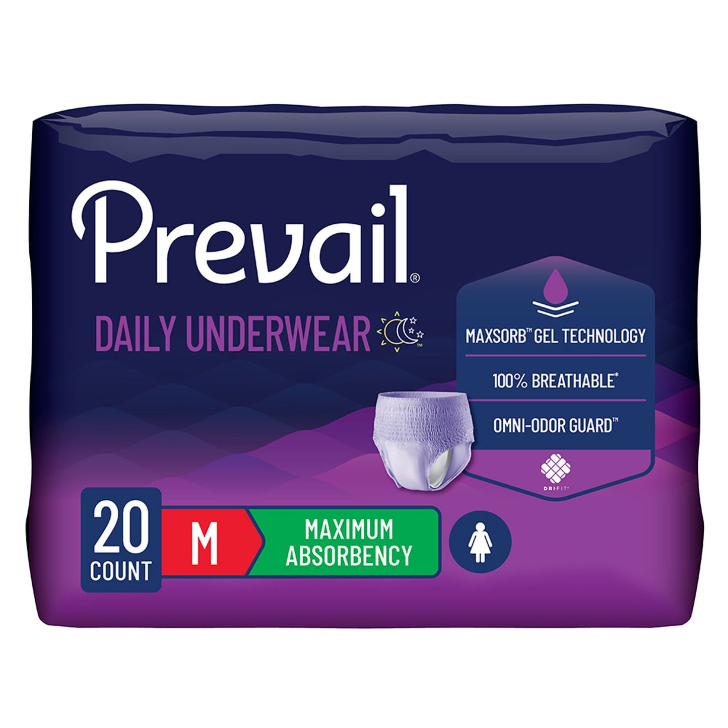 UNDERWEAR, PREVAIL WOMEN 28"-40" MED (20/BG 4BG/CS)