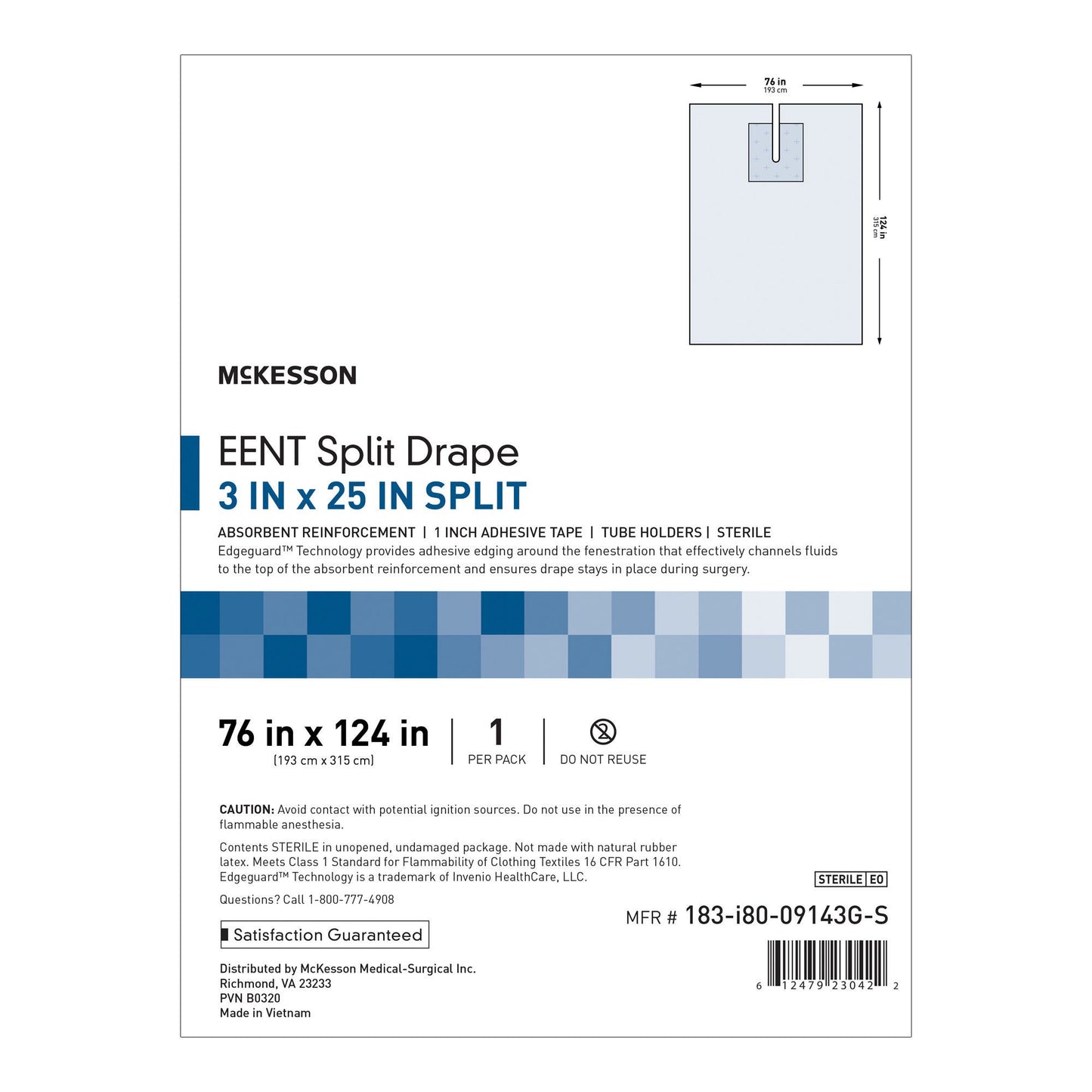 DRAPE, SURGICAL ORTHO ENT W/SPLIT 76"X124" (22/CS)