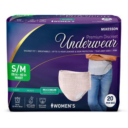 UNDERWEAR, MAXIMUM DISP PNK SM/MED 28-40" (20/BG 4BG/CS)