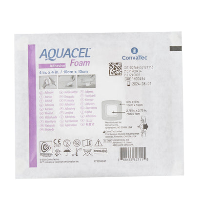 DRESSING, WOUND AQUACEL ADH FOAM 4"X4" (10/BX 18BX/CS)