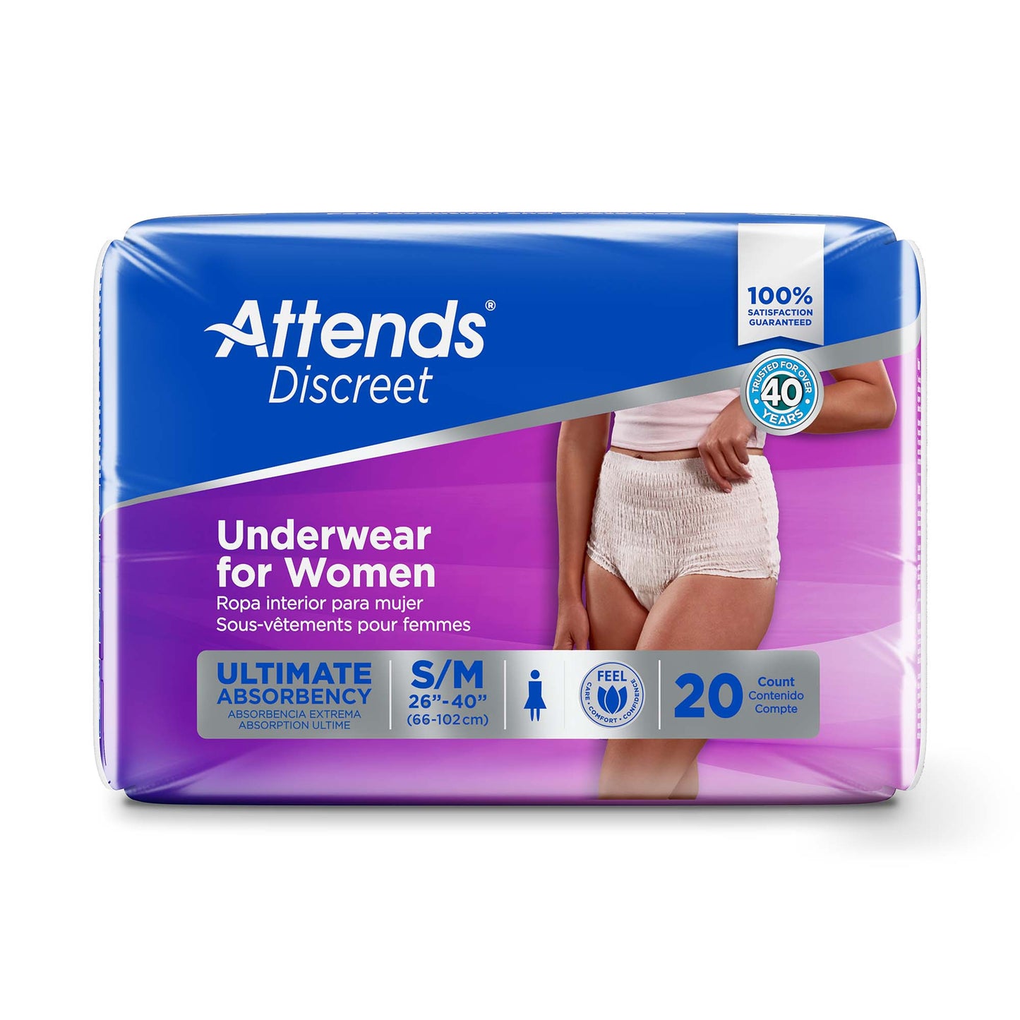 UNDERWEAR, DISCREET ATTENDS FML SM/MED (20/BG 4BG/CS)