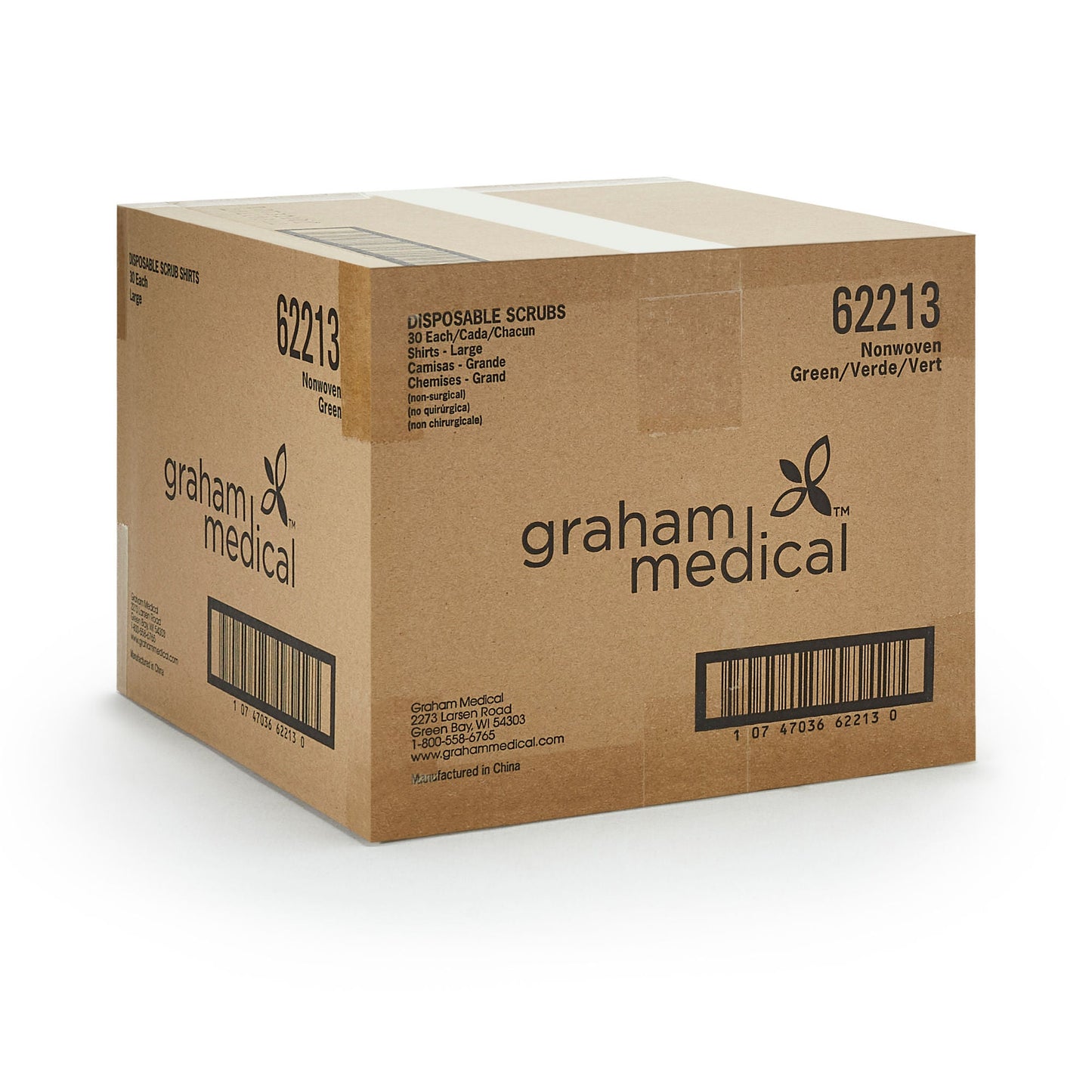 SHIRT SCRUB GRN LG 30/CS NONWOVEN 42-44"