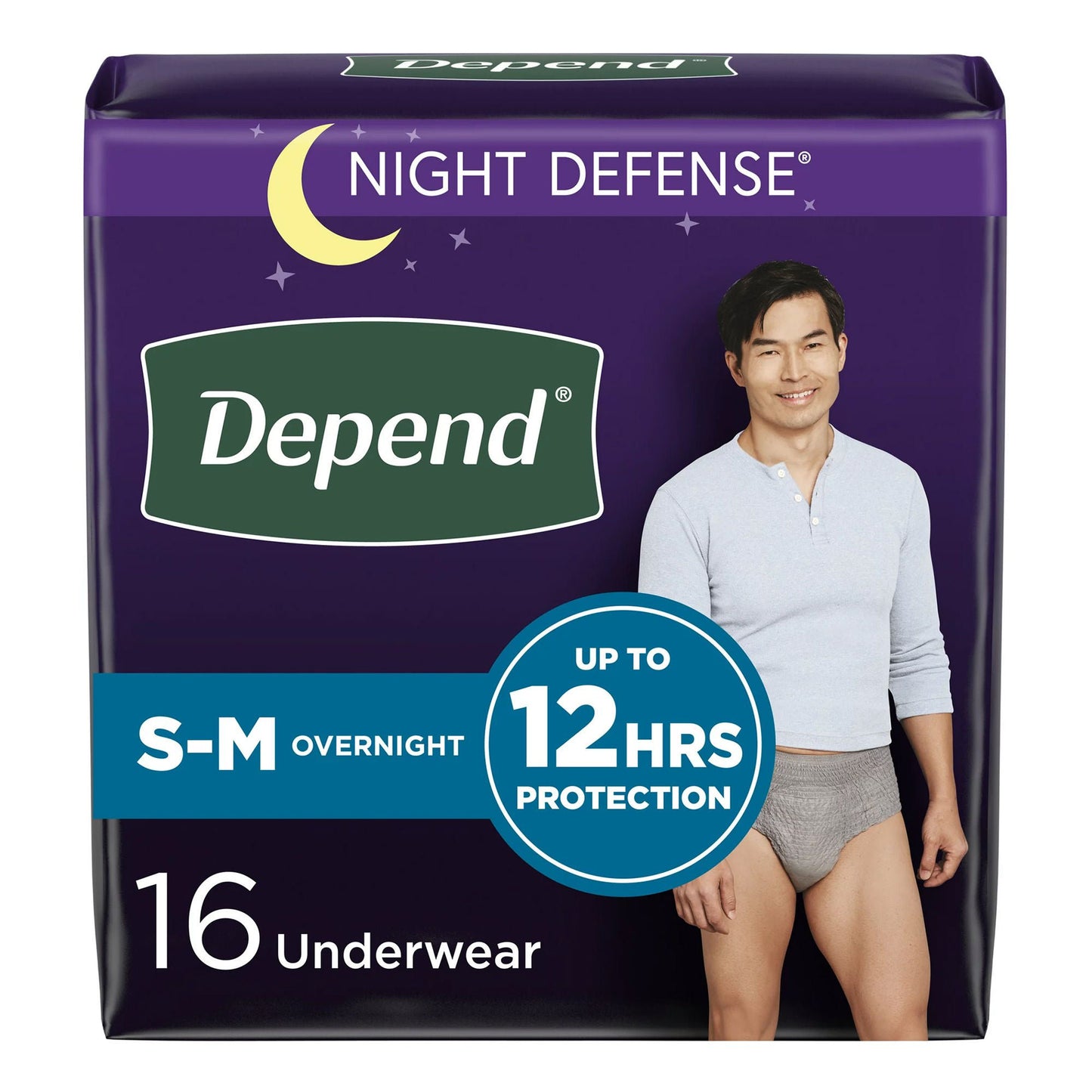UNDERWEAR, DEPEND NIGHT DEFENSE ML GRY SM/MED (16/PK 4PK/CS)