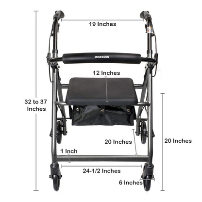 WALKER, ROLLATOR LTWT FOLDING ALUM W/6" WHLS SLVR 300LB